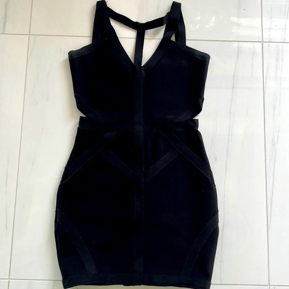 Black Bandage Dress with Zip Back Size S - Picture 2 of 5